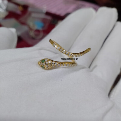 #ad 14k Solid Gold Emerald Diamond Snake RingBeautiful Diamond Gold Snake RingGift $257.71