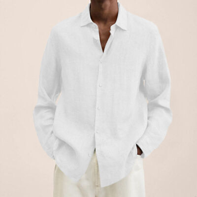 #ad #ad Mens Long Sleeve Linen Shirt Summer Loose Fit Lightweight Button Down Shirt New $18.04