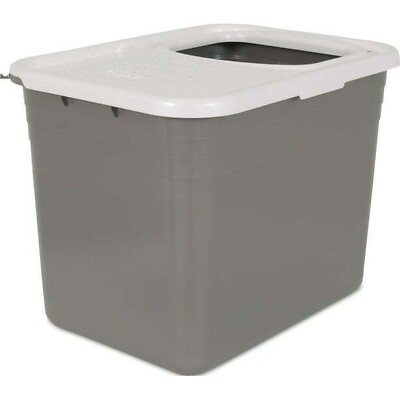 #ad PETMATE USA Top Entry Cat Litter Box with Litter Catching Lid Gray White $54.95