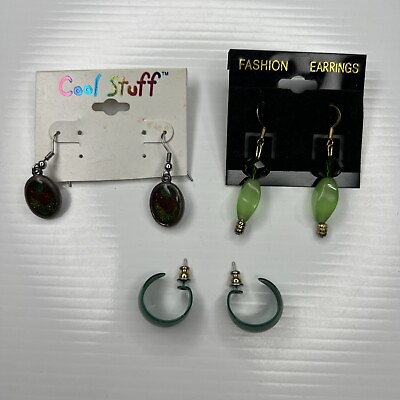 #ad H3 Lot green resin thermoset crystals enamel hoops Pierced Boho Retro Earrings $6.00