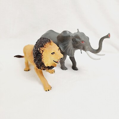 #ad Bundle Of 2 Action Figure Hard Plastic Toys Elephant And Lion $22.38
