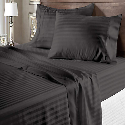 Beautiful Gray Bed Sheets Stripes Extra Deep Pocket 1000 1200 TC Egyptian Cotton $46.54