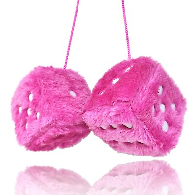 #ad Fuzzy Plush Dice for Car Mirror Pair of Retro 3” Pink Dice with White Dots fo... $16.06