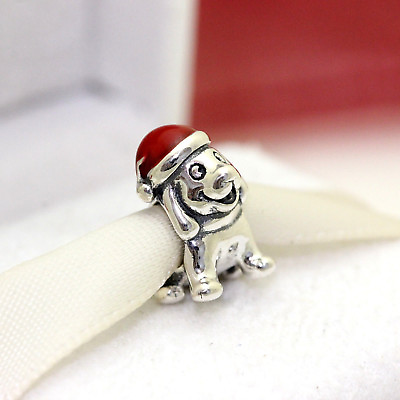 #ad * Authentic Pandora Christmas Puppy Dog 791769EN39 Santa Hat Mom Gift Charm $36.99