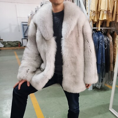 #ad Fox Fur Coat Men#x27;s Mid length Leather New Winter Thickened Fur One piece Jacket $123.19