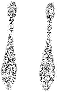#ad Women#x27;s Austrian Crystal Double Waterdrop Pierced Dangle 3 Clear Silver Tone $29.45