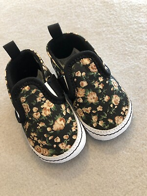 #ad Vans Crib Shoes Baby Size 3 New Slip On V Black Floral $19.99