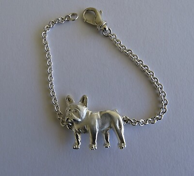 #ad Medium Sterling Silver French Bulldog Standing Study Bracelet $178.00