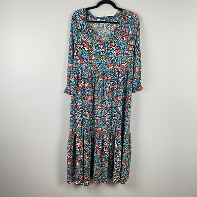 #ad Natural Life Floral Midi Dress Size Small V Neck 3 4 Sleeves $24.95