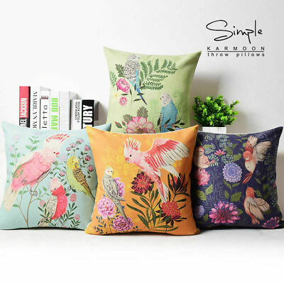 #ad Cushion Pillow Flowers Birds Linen Case Cover New 18quot;x18quot; Cotton Chic Decorative $6.98