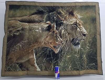 #ad Vintage Lion Scene Wall Hanging Tapestry 130x97cm GBP 350.00