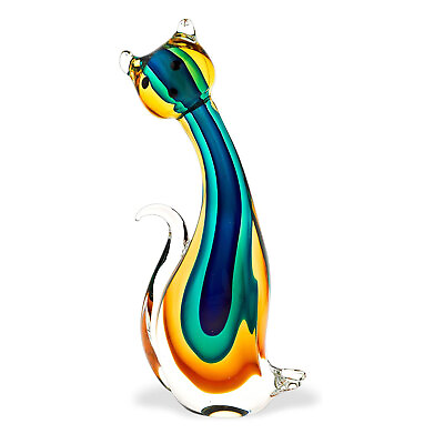 #ad Elegant and Modern Murano Style Art Glass Colorful Animal Figurines Cat 11quot; $124.99