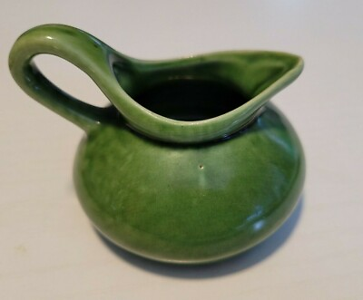 #ad Vintage Camark Pottery Art Handle Small Mini Pitcher Creamer RARE Green 251 USA $36.28