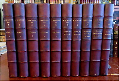 #ad Alfred de Musset French Author Collected Works 1866 lovely 10 volume leather set $476.00