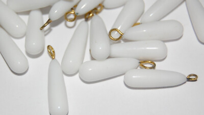 #ad Vintage White Glass Tapered Drops with Loop Charms drp037A $3.99