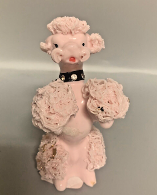 #ad Vintage Lefton Pink amp; Gold Spaghetti Poodle Figurine with Rhinestone Color 5quot;x2quot; $14.99