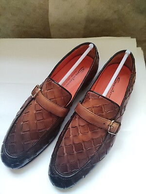 #ad NIB Santoni $1390 Brown Calfskin Leather Sole Almond Toe Loafers 105 US 95 UK. $499.00