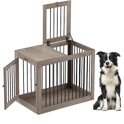 #ad Large Dog Crate Furniture End Table 40quot; Wooden Pet Kennel House Cage w 2 Doors $139.96