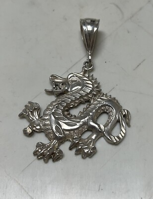 #ad Large Estate Jewelry Sterling Silver 925 Dragon Pendant Marked Tested $40.00