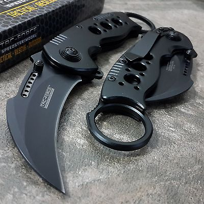 #ad BLACK KARAMBIT SPRING POCKET KNIFE Tactical Open Folding Claw Assisted Blade EDC $29.95