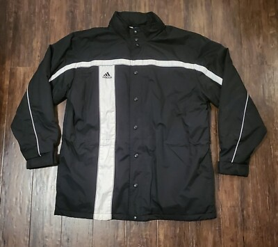 #ad ADIDAS Jacket Large Coat Puff Zipper Vintage Black White Team Nylon $35.00