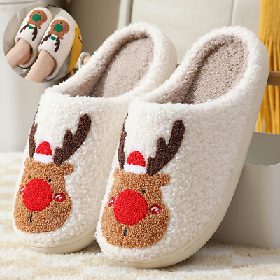 #ad Christmas Shoes Winter Home Slippers Elk Soft Cozy Bedroom Slipper Slip On House $21.99