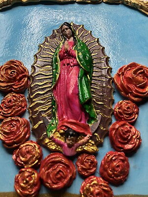 #ad Our Lady of Guadalupe Wall Plaque Retablo Shrine Handmade Painted Altar $50.00
