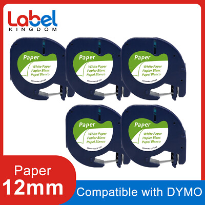 #ad 5PK Compatible DYMO LetraTag Refills 91330 White Paper Label Tape 12mm LT 100H $9.59