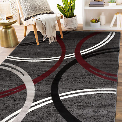 #ad Rugshop Area Rug Modern Abstract Circles Design Red Rugs Carpet for Living Room $225.96