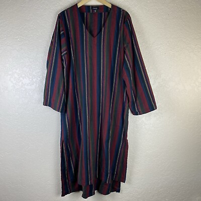 #ad J. Peterman Size L Kaftan Dress Hostess Striped Cotton Beach Indian Made Red $54.99