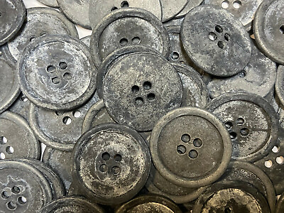 Rare Vintage Cast Metal Button Distress Antique Pewter Finish 15mm 23mm 4hole $14.99