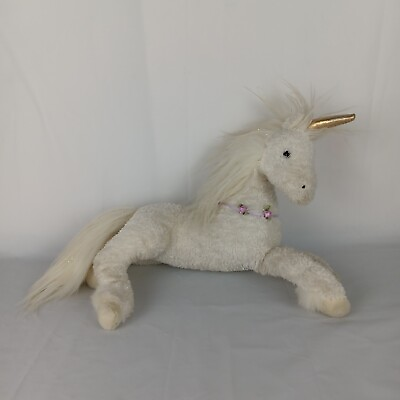#ad Douglas White Unicorn 12quot; Plush Rosebud Ribbon Roses Collar Stuffed Animal Toy $19.95