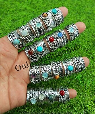 #ad Turquoise amp; Mix Gemstone 925 Sterling Silver Plated Handmade Spinner Rings Lot $121.92