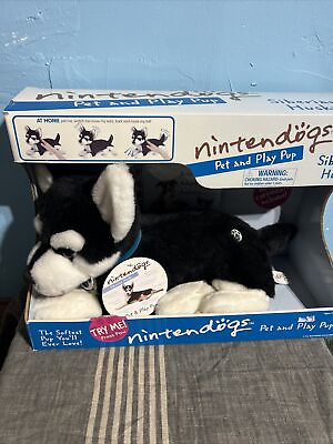#ad NINTENDO NINTENDOGS PET AND PLAY PUP BLACK WHITE AND BLUE EYED SIBERIAN HUSKY $75.00