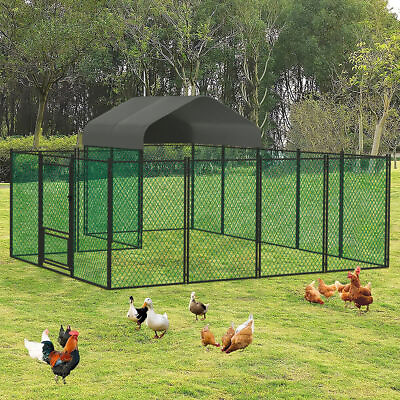 #ad Large Galvanized Steel Chicken Coop Poultry Fence Cage for Outdoor Backyard Farm $169.97