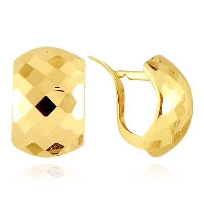 #ad 14K Yellow Gold Faceted Huggie Hoop Earrings 15mm $199.64