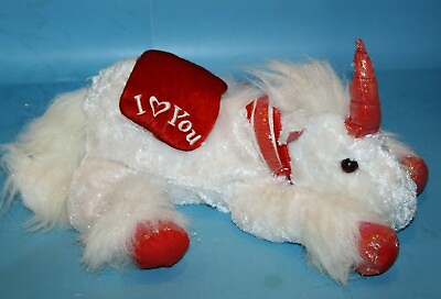 #ad Dan Dee I Love You Unicorn 14quot; Valentines White Plush Red Saddle Feet Soft Toy $17.10