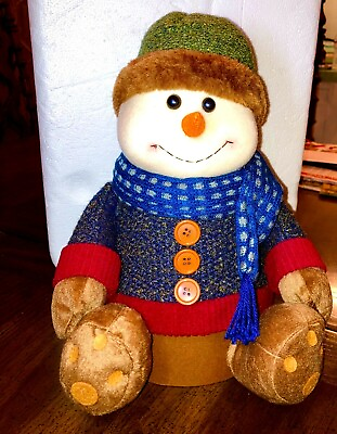 #ad SNOWMAN Gift box Plush jingle Bell on Hat approx 13quot; tall CHRISTMAS WINTER $24.94