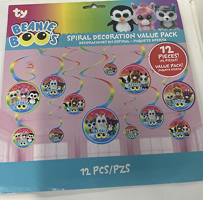 #ad BEANIE BOOS HANGING SWIRL DECORATIONS 12 Birthday Party Supplies Cutout TY $6.99