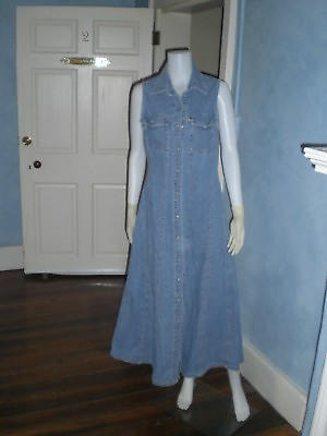 #ad VINTAGE MOVIE BASIC 90#x27;s Denim Women#x27;s Blue Cotton Dress Button Front M $27.99