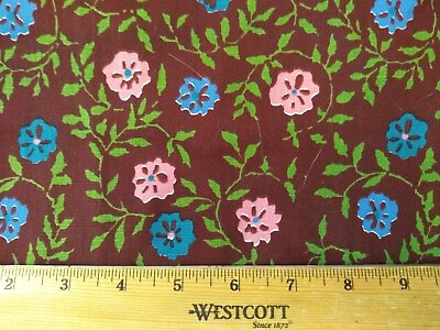 #ad vintage floral fabric cotton piece Uneven Piece 9oz Dark Purple Blue Pink Heavy $10.80