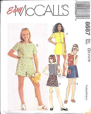 #ad 8687 UNCUT McCalls Pattern Girls Cropped Top Pull on Skorts OOP Easy Spring SEW $4.89