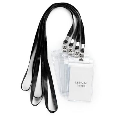 #ad 50 Pack Clear Plastic Vertical Name Tag Badge Holder and 50 Pack Black Lanyar... $30.79