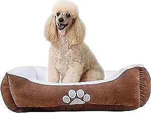 #ad Rectangle Pets Bed with Dog Paw Embroidery Chocolate 27 * 21 inches Brown $41.12