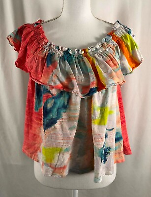 #ad Anthropologie Meadow Rue Womens Blouse Sleeveless Ruffles Colorful Cotton Medium $14.99
