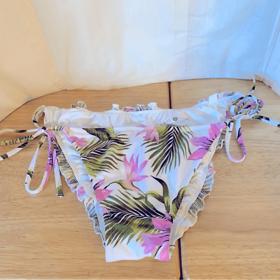 #ad Shade amp; Shore String Bikini Bottoms Hawaiian Floral Print Sz Large NWOT Swim $18.00
