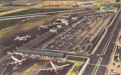 #ad 1940#x27;s Chicago Airport United Airplanes Planes Terminal IL Aerial Linen Postcard $9.99