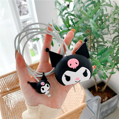 #ad 1set Cute Kuromi Silicone USB Cable Charger Protector Cover for iphone 12 Gift $5.09