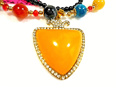 #ad VERY RARE NECKLACE Betsey Johnson LARGER Pendant YELLOW HEART w CRYSTAL amp; BEADS $89.99