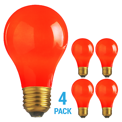 #ad 4 Pack CERAMIC SOLID RED BULBS A19 25W 120V Medium E26 Base 25A19 Dimmable $9.00